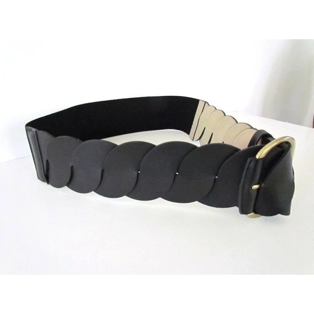 NEW Style&Co Black Belt Faux Leather Stretch Wide Buckle Vegan Size M/L